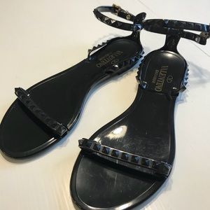 Valentino Rockstud Ankle-Wrap jelly sandal